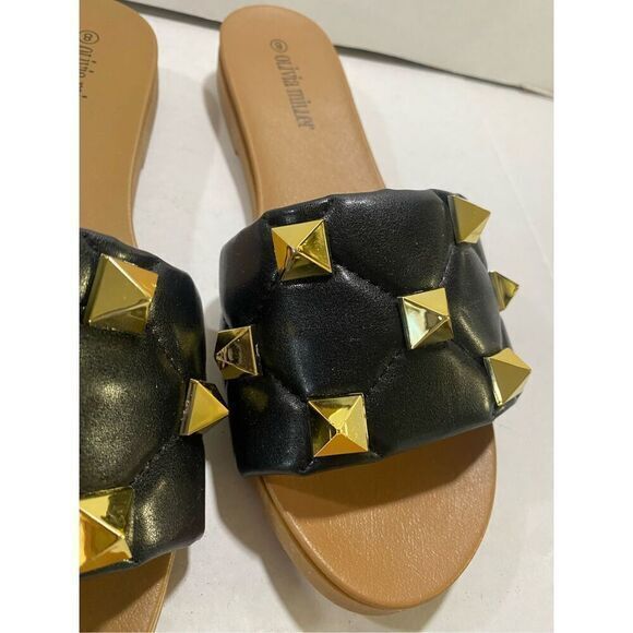 New Olivia Miller black and gold skylar slide size‎ 8 - Picture 3 of 5